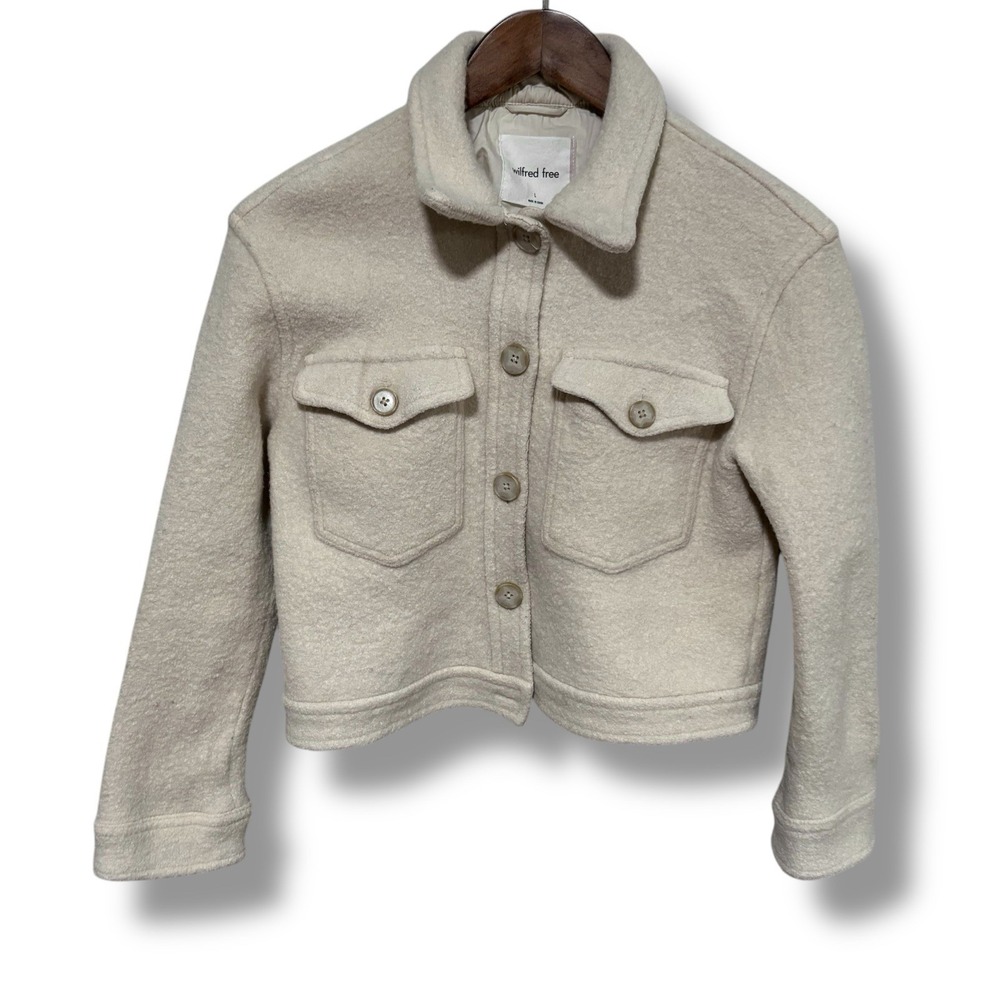 Wilfred Free Women's 100% Merino Wool Button Front Jacket Beige Size L 17 x 19